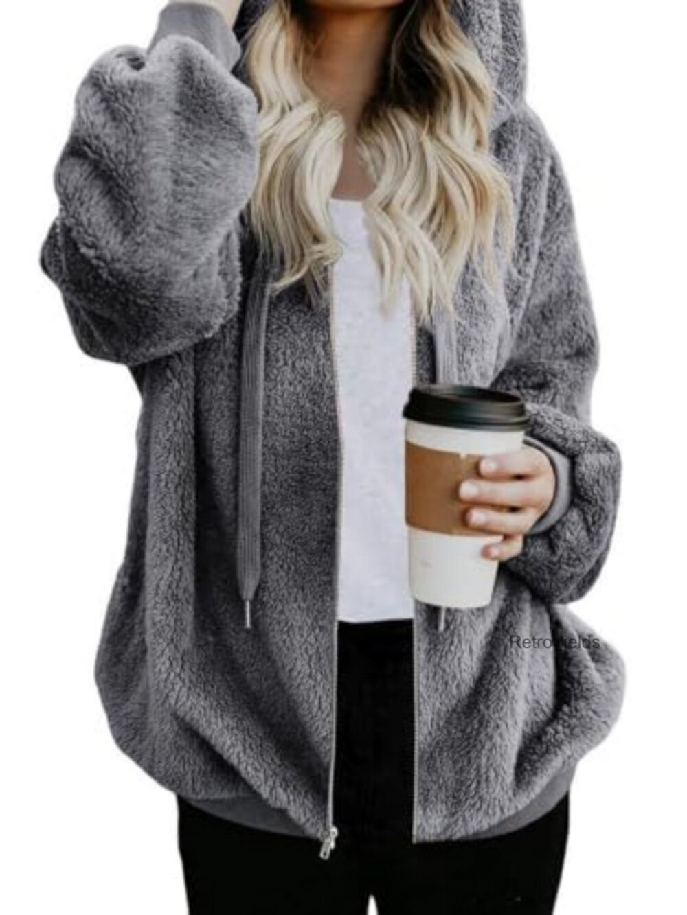 Women's Sherpa Fleece Zip Up Hoodie Oversized Fuzzy Jacket